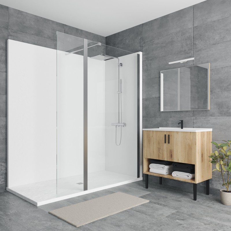 Meuble SDB Inox couleur bois 600x400(P)mm: Vasque avec 2 portes avec éclairage (1/2 cartons)